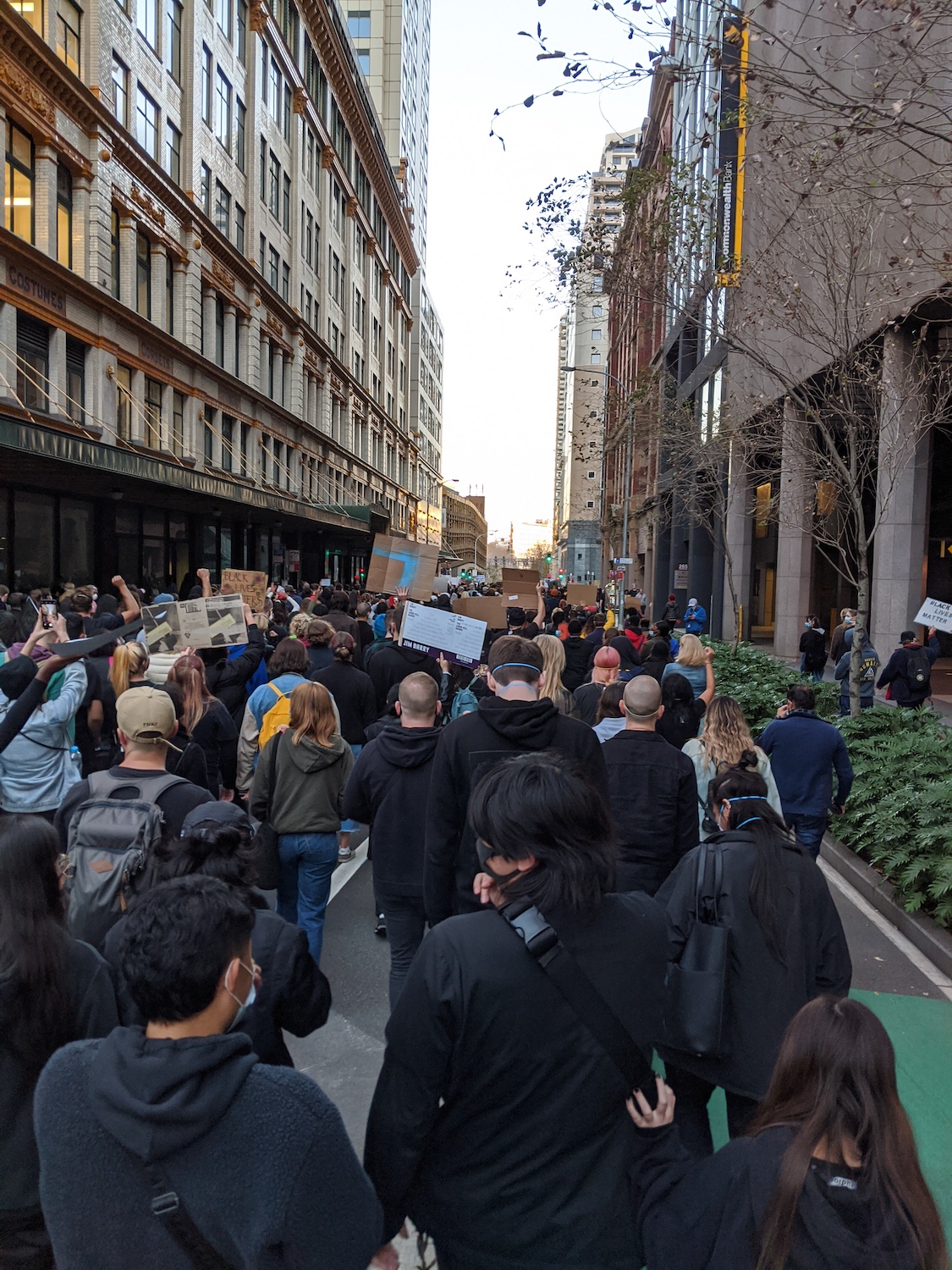 Protesters marching down Castlereagh Street